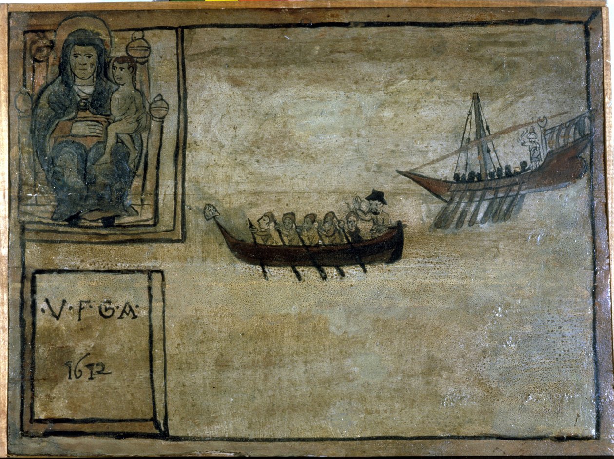 Egy nápolyi hajót üldöz egy barbar gálya. Ex voto de 1612 a nápolyi Madonna dell