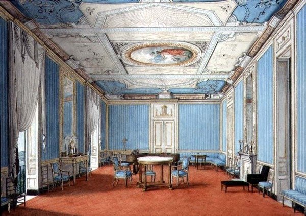 Egy neoklasszikus neopolita Palazzo Interior, 1830 körül (guache és akvarell papíron) alkotó: Italian School