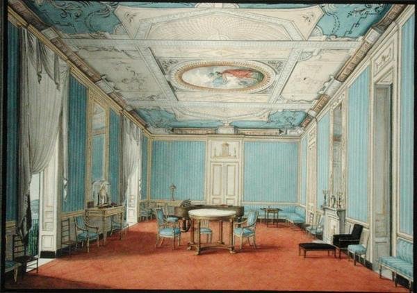 Egy neoklasszikus palotabelső Nápolyban, 1830 körül (guache és akvarell arannyal, papíron) alkotó: Italian School