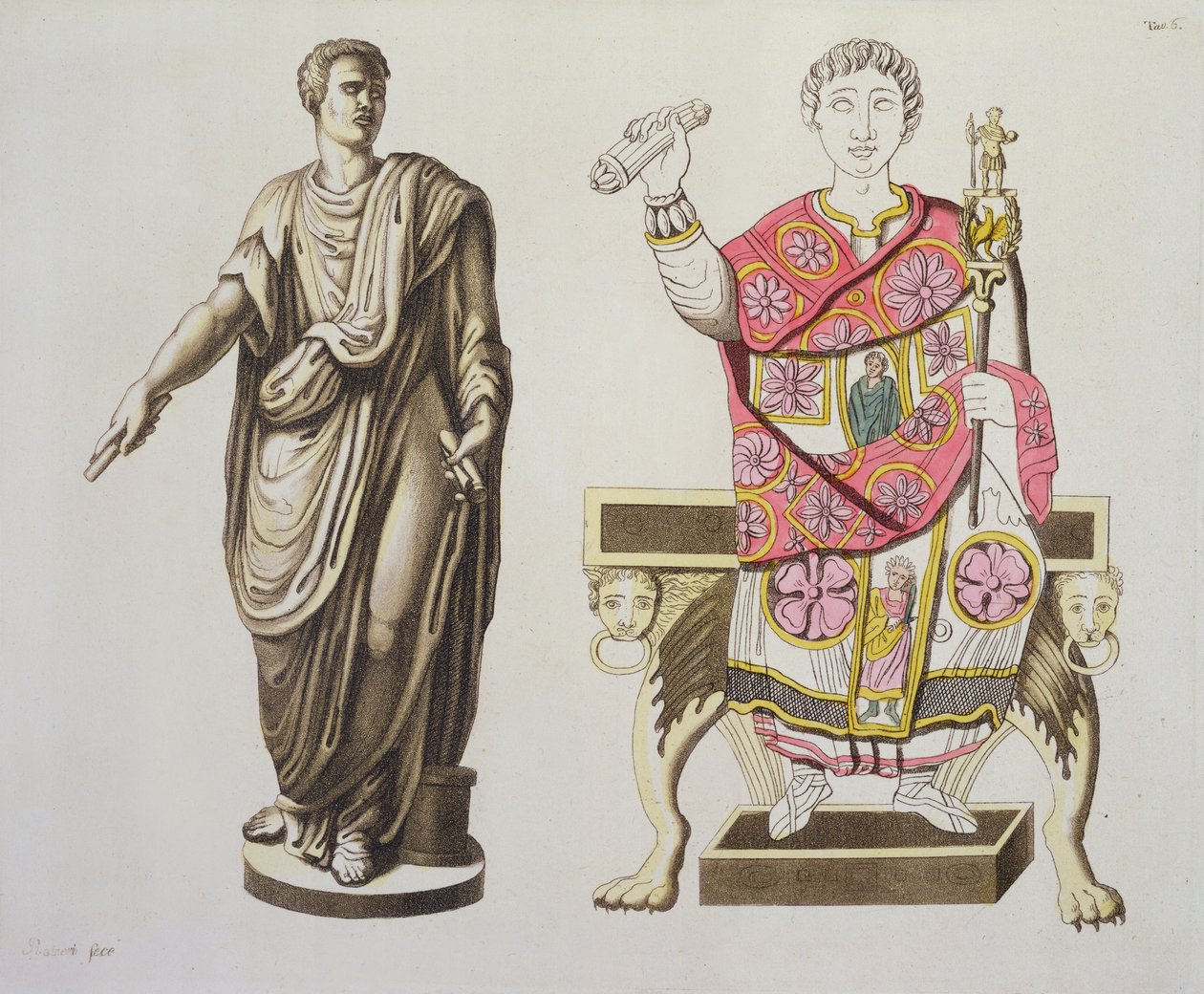 Egy római szenátor és egy tisztviselő, Costumi dei Romaniból, 1805-20 (akvatinta) alkotó: Italian School