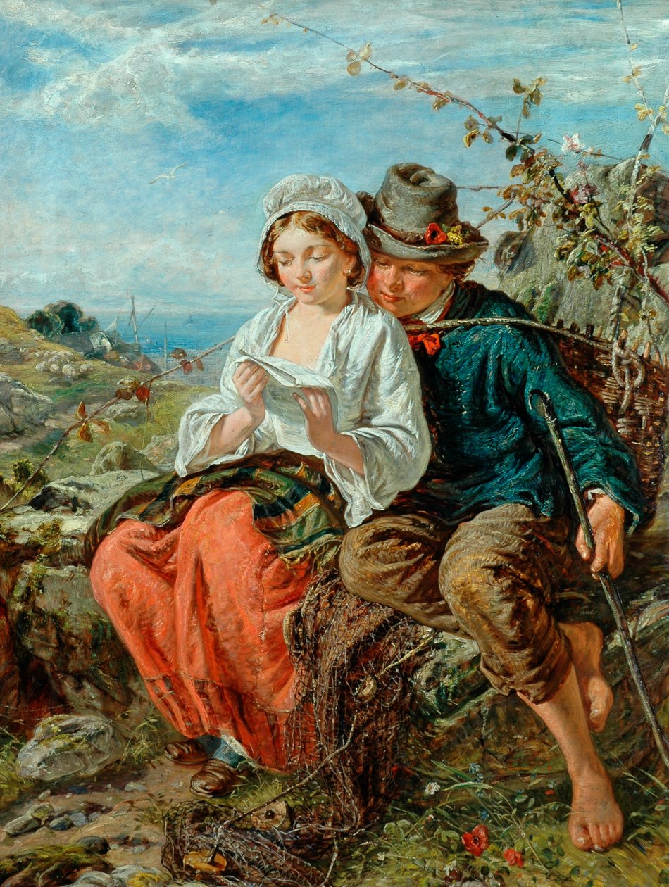 Egy halászfiú és egy lány olvasó, 1850-79 alkotó: Italian School