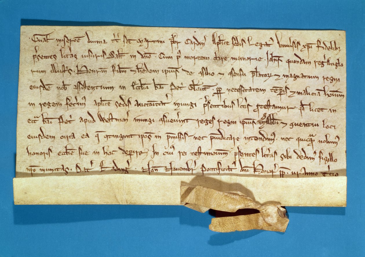 Henrik (1207–1272) gloucesteri felkenése elleni hivatalos tiltakozás, amelyet a pápai legátus, Gualo bíboros írt, 1218 alkotó: Italian School