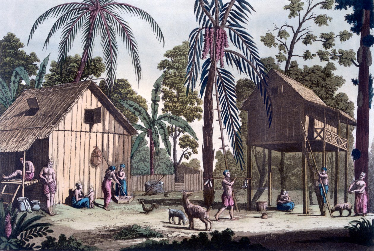 Őshonos település Szumátrán, 1820-30-as évek körül alkotó: Italian School