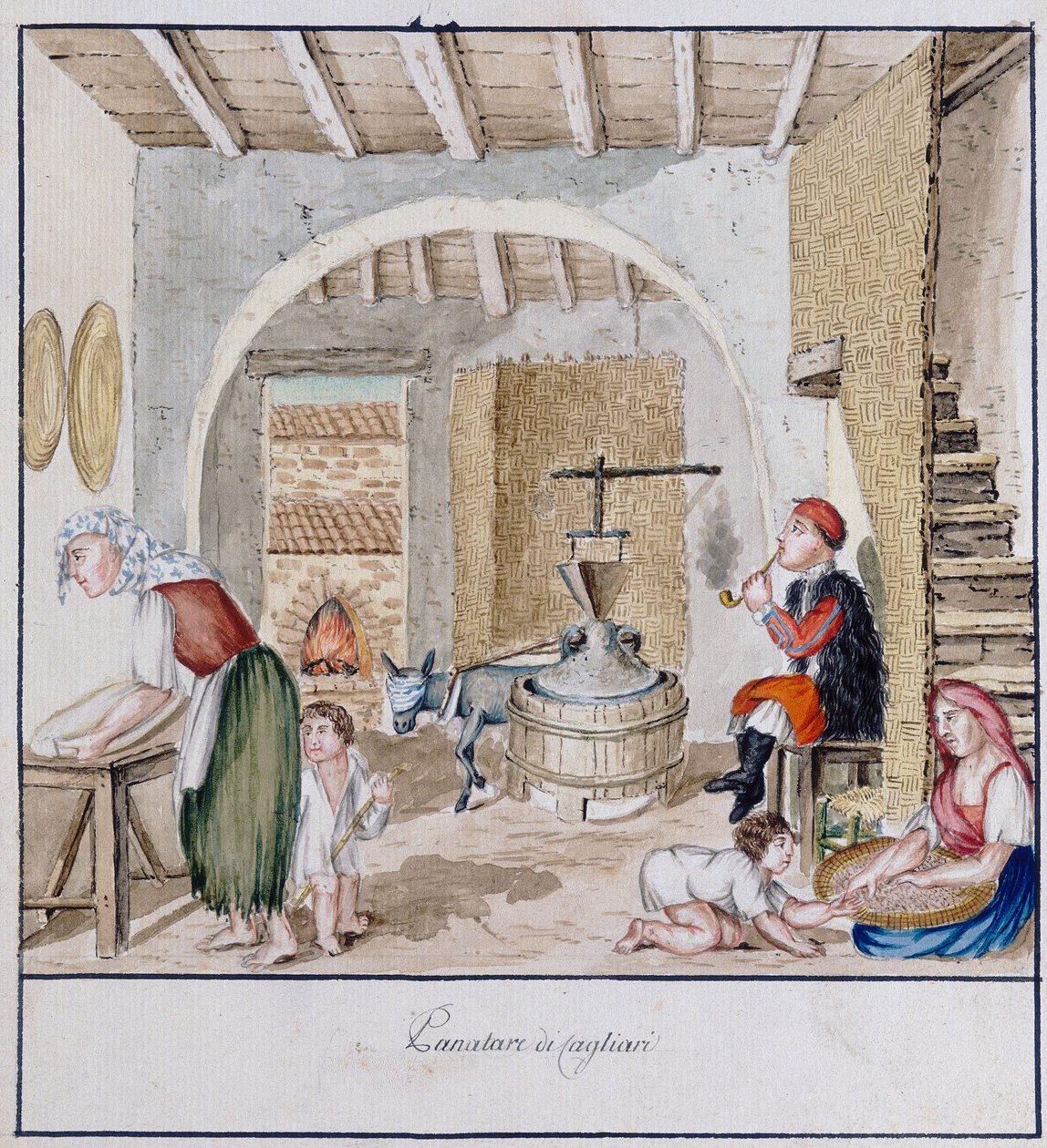 Rusztikus belső tér Cagliariban, nyomtatott ms. 258, Luzzetti Gyűjtemény alkotó: Italian School