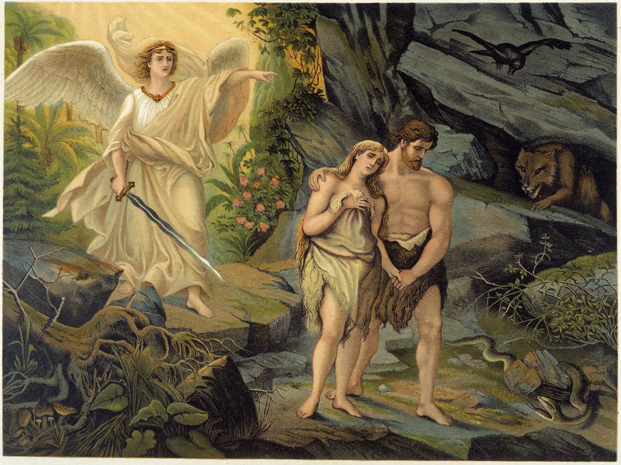 Ádámot és Évát az arkangyal kiűzte a földi paradicsomból (Éden) - Giovanni Ladislao Sykora (1. kötet) "" Golden Classical Bible: History of Divine Revelation in the Ancient and New Tension" című könyvében, Don Clemente Benetti fordításában. (Olasz Biblia alkotó: Italian School