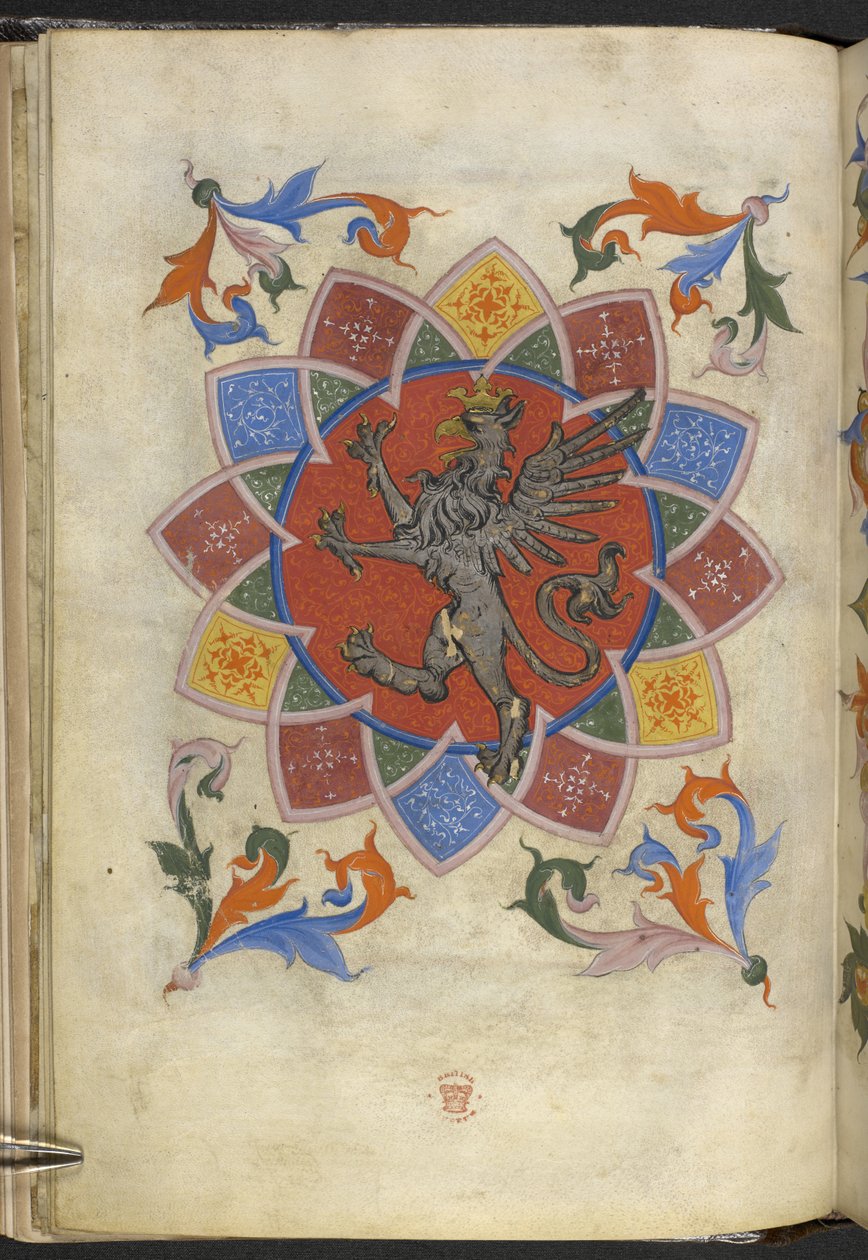 Hozzáadás. 21965, f.5v Heraldikai figura: Griff, a Szabók Céhének statútuma, a 
