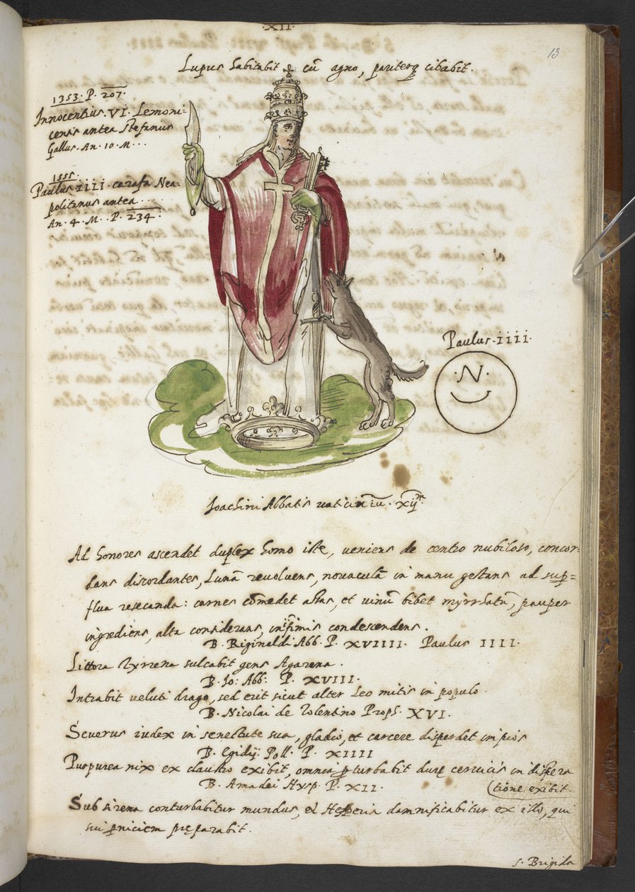 Adja hozzá az MS 17432-t „Joachim of Fiore próféciái és képei a tizenötödik pápáról...” (tinta és szín a papíron) alkotó: Italian School