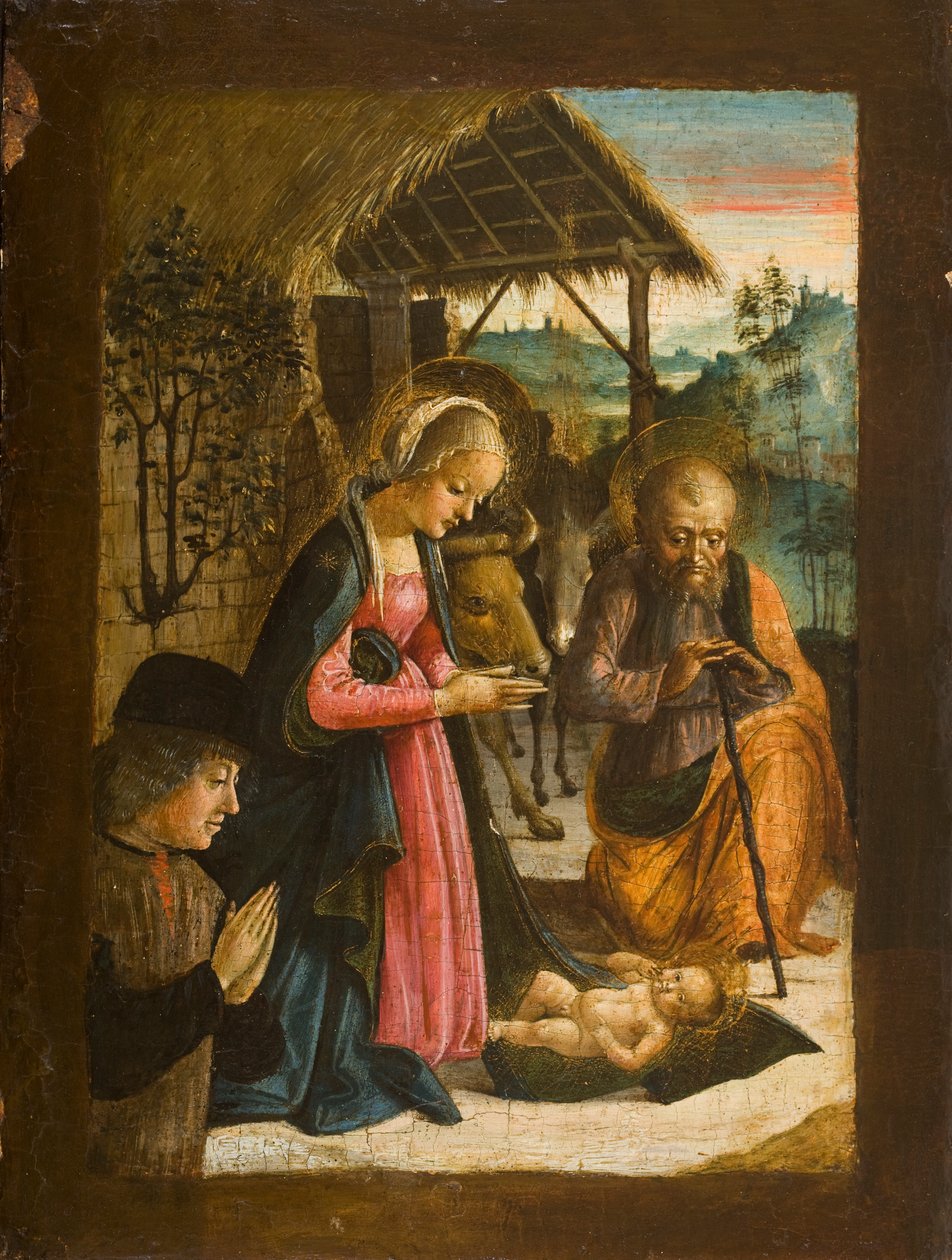 Gyermekimádás adományozó portréjával, 1500 körül (tempera a táblán) alkotó: Italian School