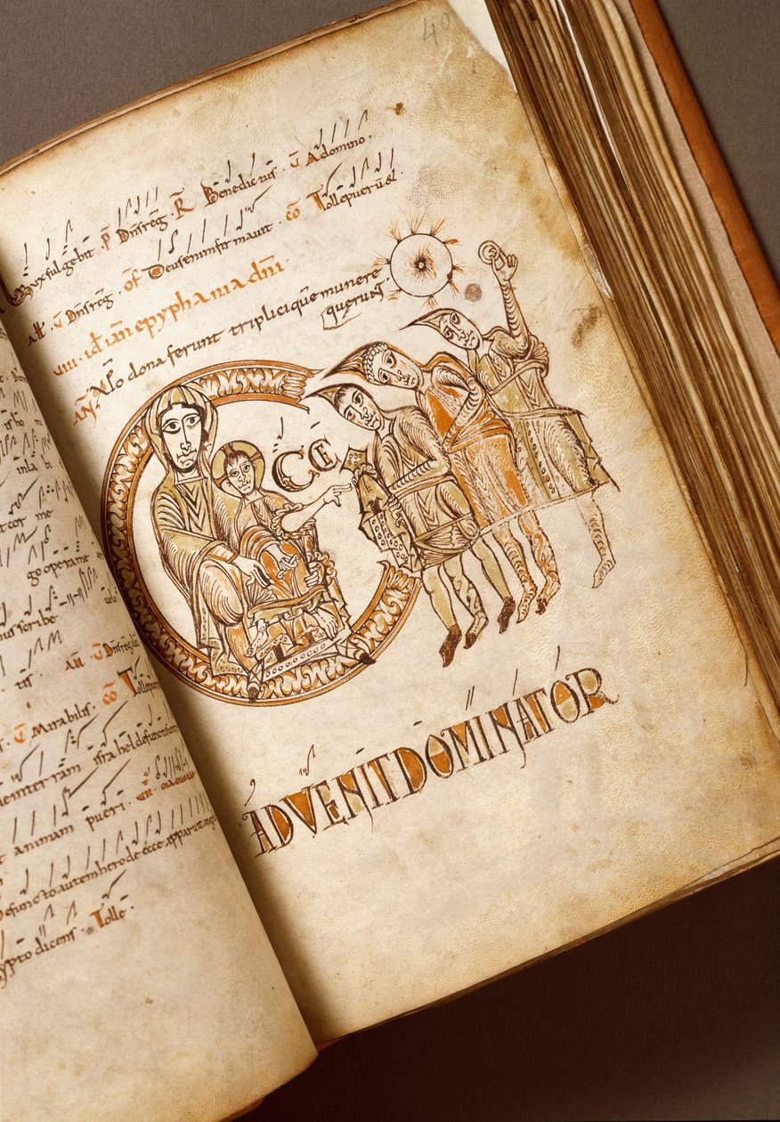 A bolognai iskola Mágus-kéziratának imádata. (Ms.123-Foglio 40 r) 11. századi Róma, Biblioteca Angelica alkotó: Italian School