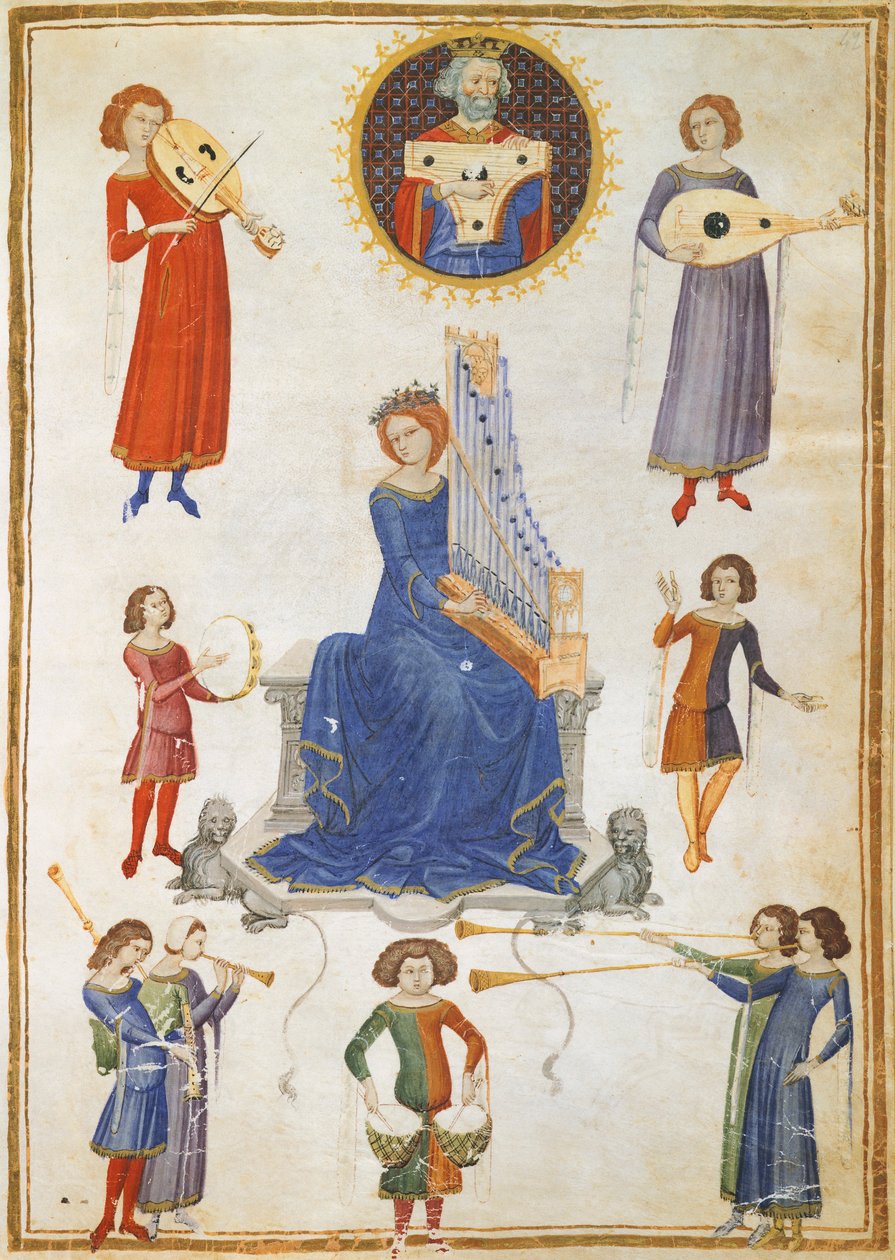 Zene allegóriája, kézirat V A folio 27, The Music Institute, Severin Boezio alkotó: Italian School