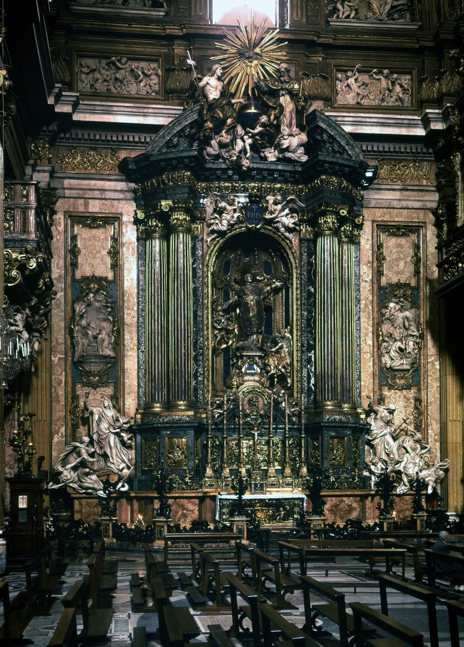 Szent Ignác oltára a római Jézus-templomban (barokk művészet). alkotó: Italian School