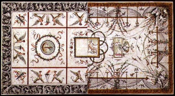 Alternatív minták a neoklasszikus mennyezethez, 1800 körül (toll és tinta, valamint akvarell papíron) alkotó: Italian School