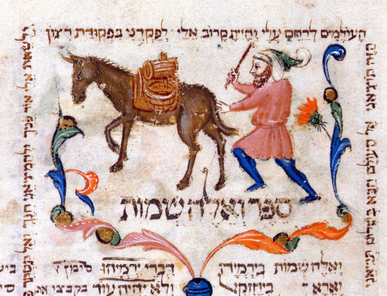 Egy olívaolaj-kereskedő Toszkánában utazik, illusztráció a Tórából, 1398 alkotó: Italian School