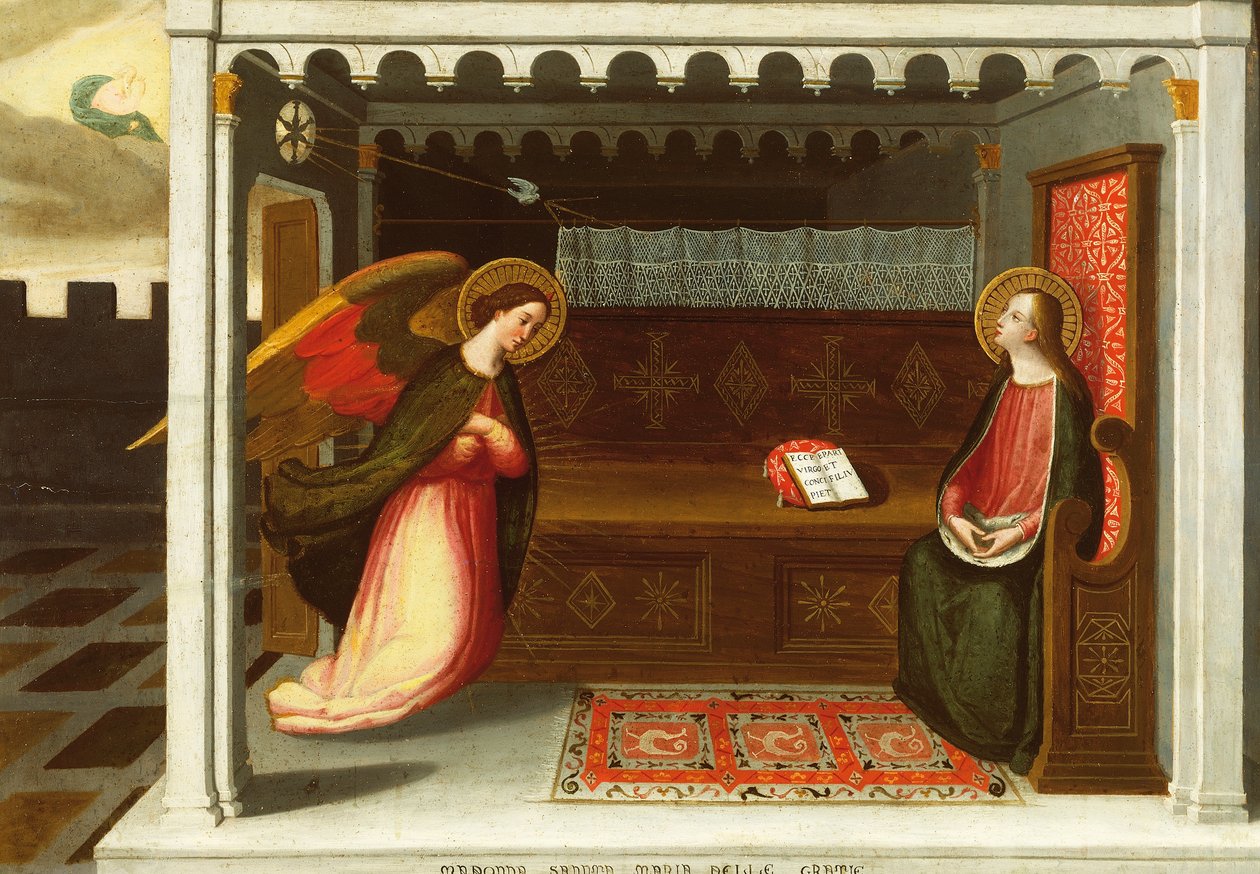 Angyali üdvözlet (olaj a panelen) alkotó: Italian School