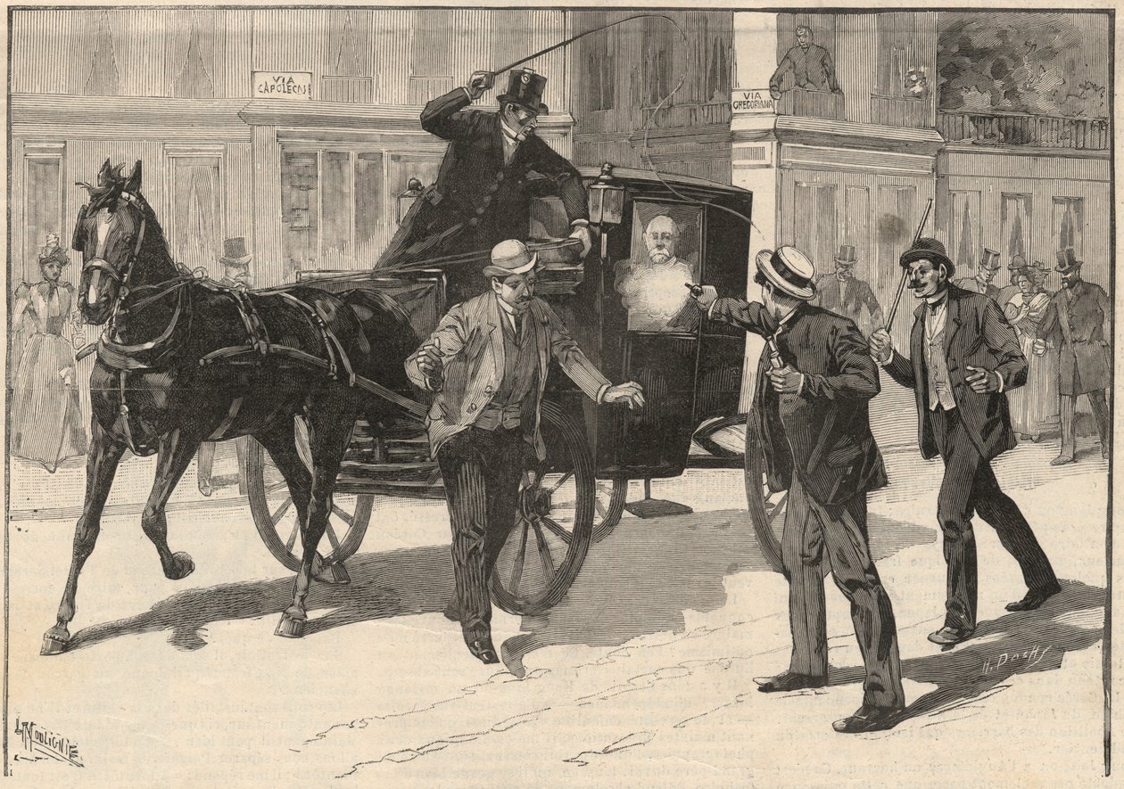 Az anarchista Lega merényletet követett el Francesco Crispi ellen, 1894. alkotó: Italian School