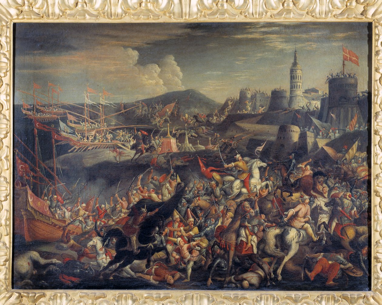 A szaracénok támadása Málta szigetén, a Knights Hospitaller által védett 1565-ben alkotó: Italian School