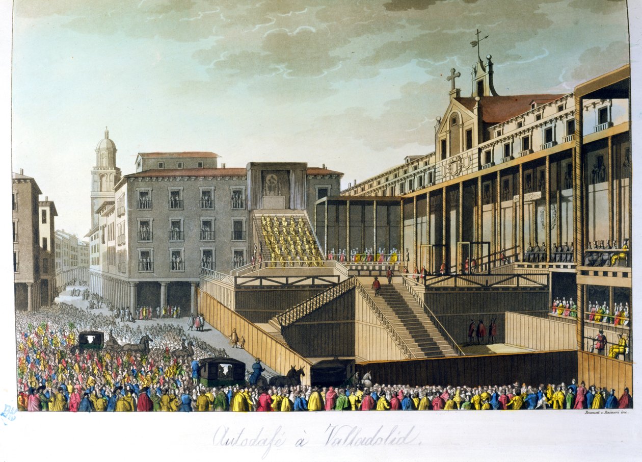 Auto da Fe in Valladolid, Jules Ferrario Le Costume Ancien et Moderne című művéből, Bramati és Raineri metszete, Milánóban megjelent, 1820 körül alkotó: Italian School