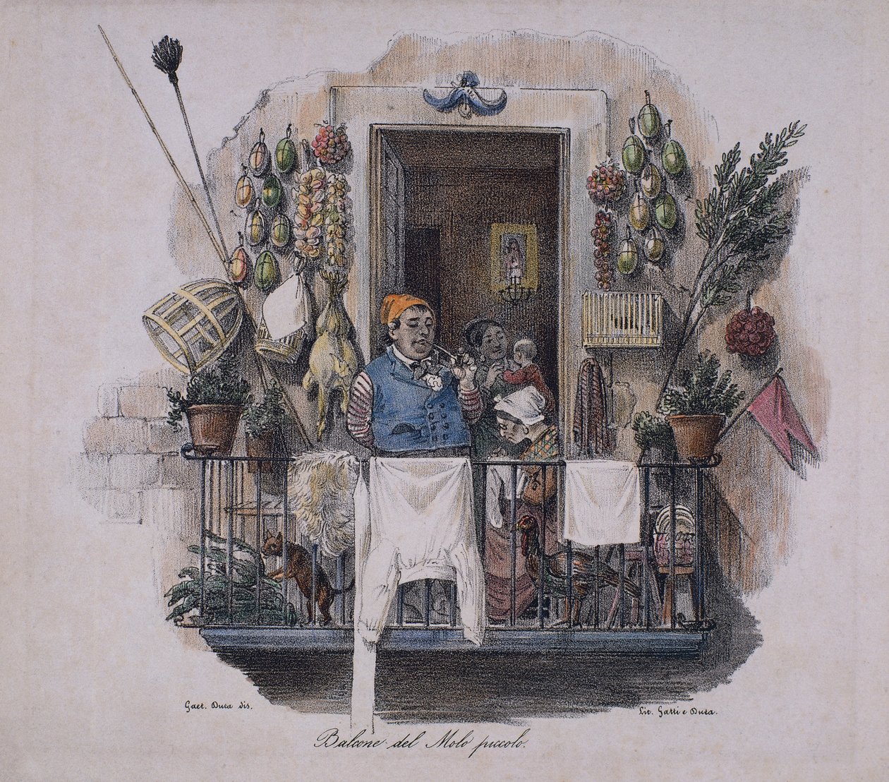 Erkély a kis mólónál Nápolyban, Olaszországban, 19. század (litográfia) alkotó: Italian School