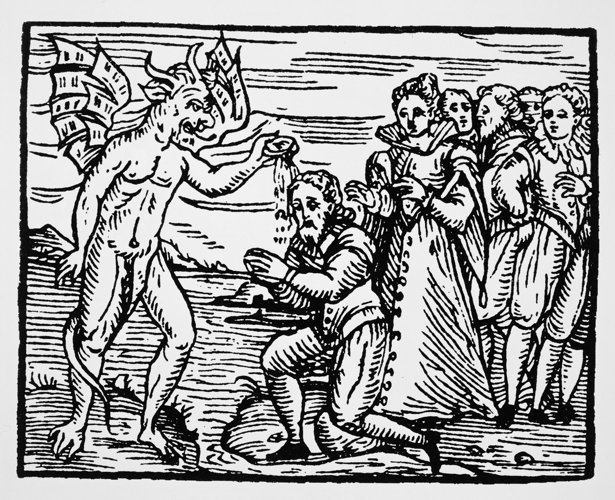 Az ördög általi keresztség, egy illusztráció másolata a Compendium Maleficarumból, Fr M Guacciustól, Milánó, 1608, a Varázstörténetben használt, a 19. század végén megjelent alkotó: Italian School