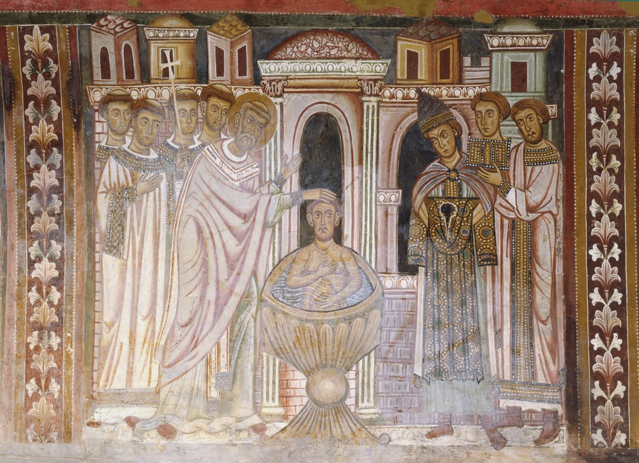 Konstantin keresztsége, amely meggyógyítja a lepráját alkotó: Italian School