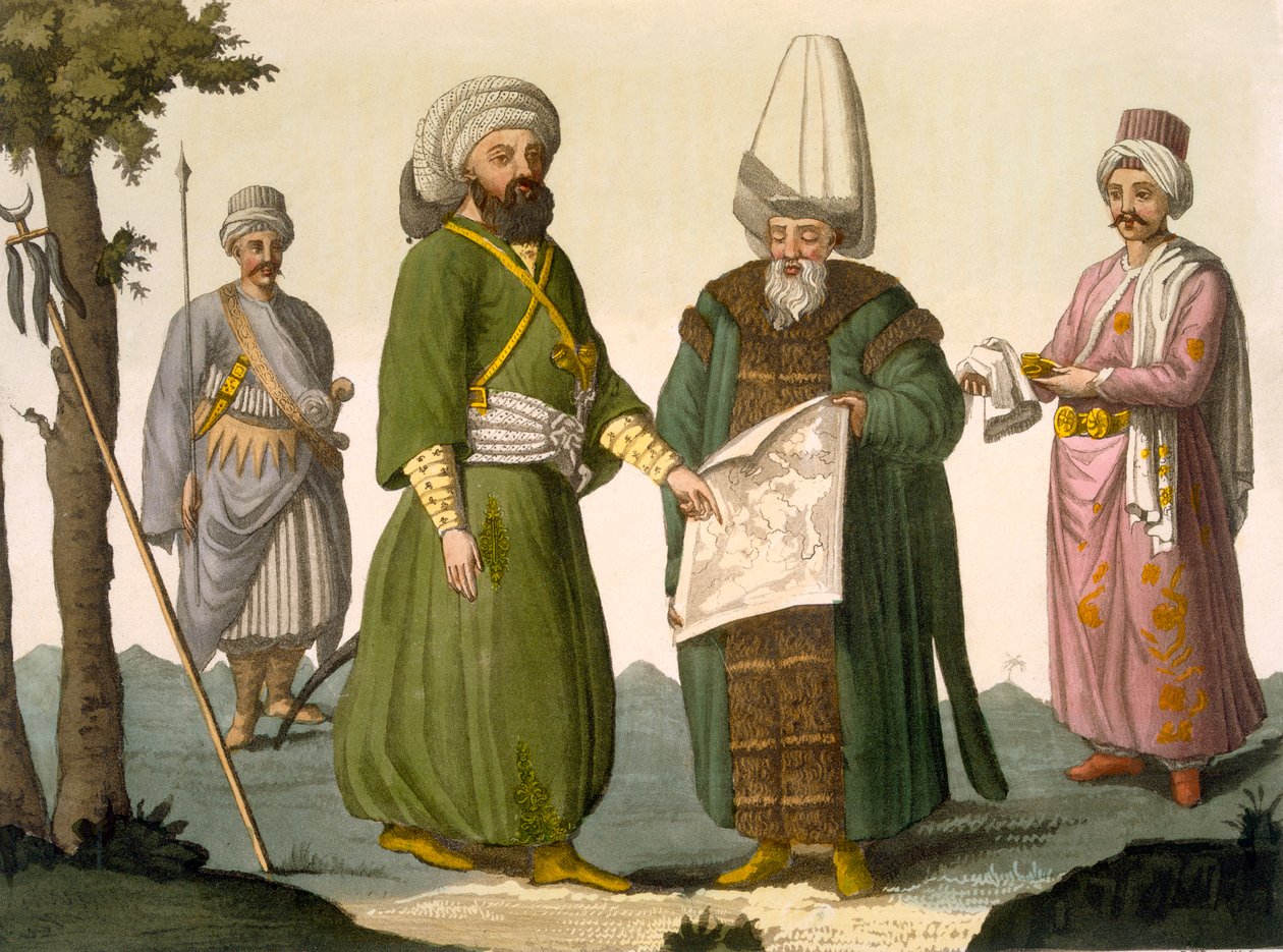 Bascia (katonai parancsnok) egy Bascia csataruhában, a Bascia és Page testőrsége, 18. tábla A Nemzetek története I. kötet III. részéből, metszett D.K. Bonatti (akvatinta) alkotó: Italian School