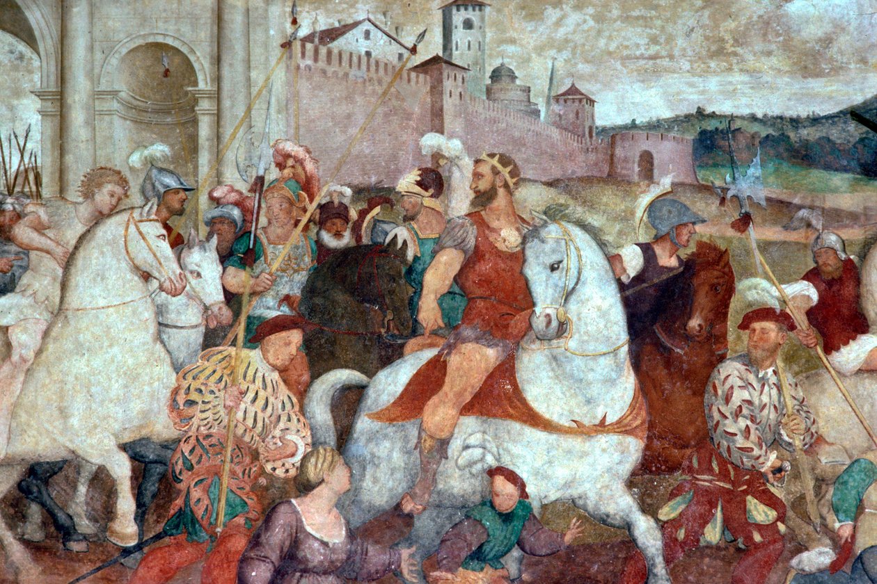 Battle scene outside the city walls, c.1460s (fresco) alkotó: Italian School