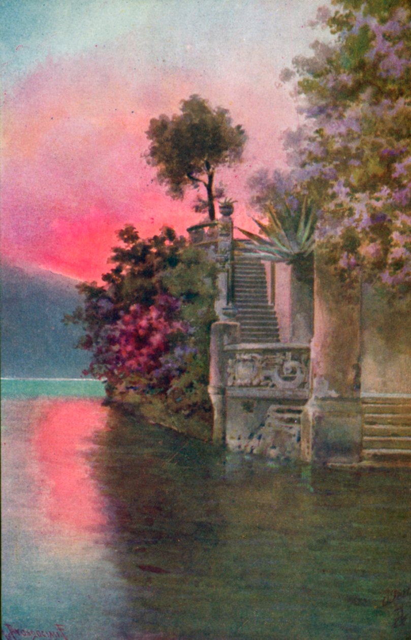 Bellagio, Comói-tó, Olaszország (színes litográfia) alkotó: Italian School