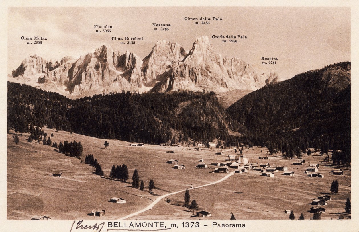 Bellamonte, Predazzo falu, képeslap, Trentino-Alto Adige, Olaszország, 20. század alkotó: Italian School