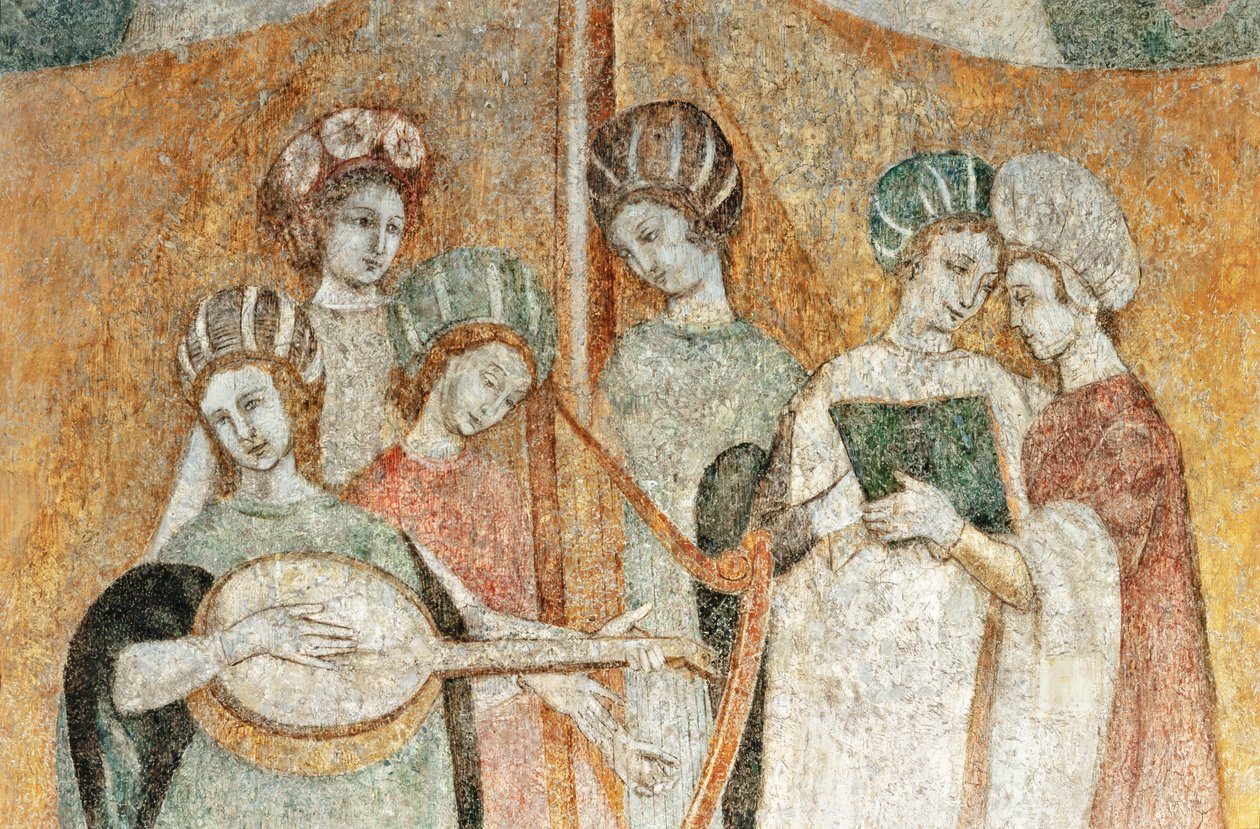 Bicocca degli Arcimboldi: 15. századi freskó, zenélő nők részlete (freskó) alkotó: Italian School