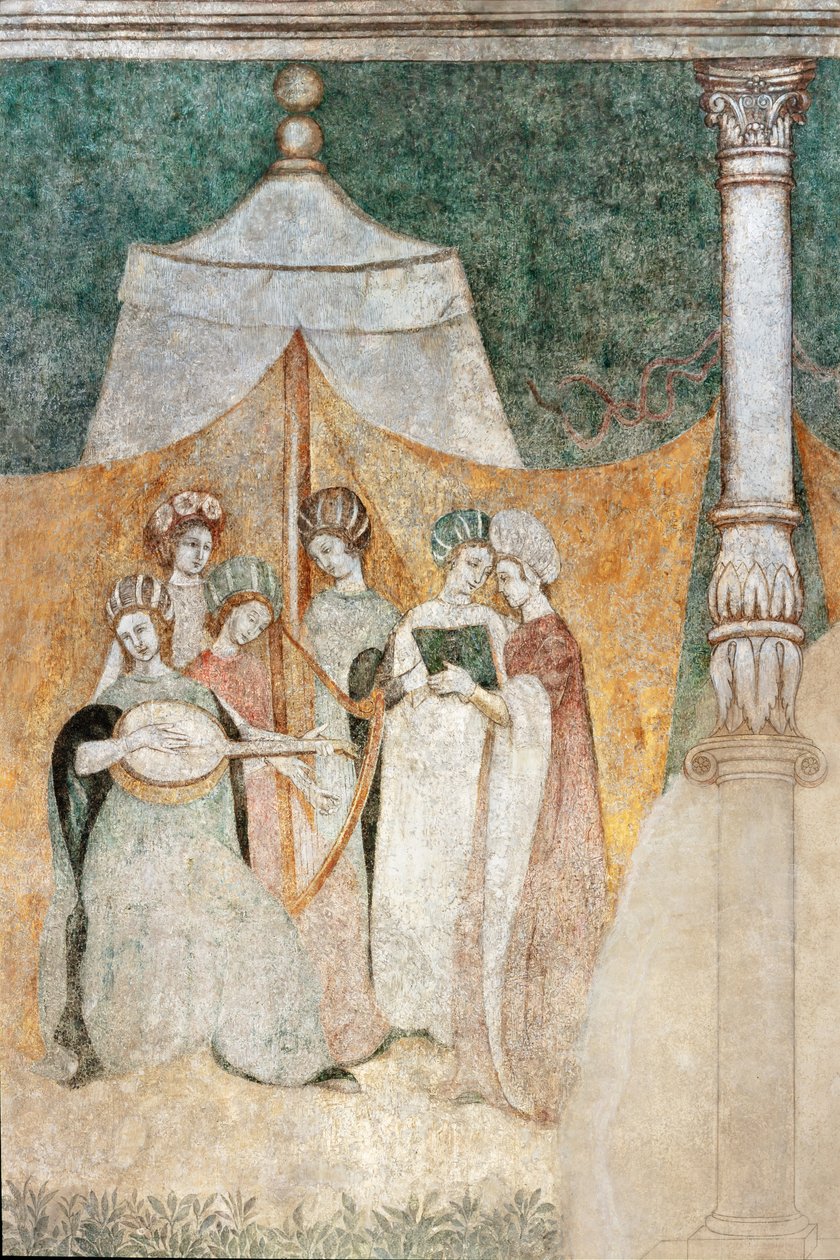 Bicocca degli Arcimboldi: 15. századi freskó, zenélő nők részlete (freskó) alkotó: Italian School