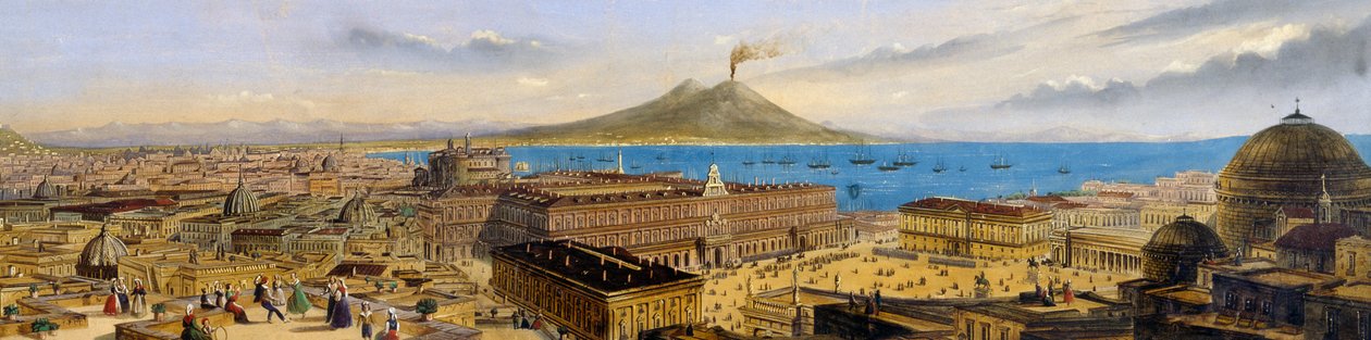 Madártávlatból a királyi palota és a Piazza Plebiscito Nápolyban, Olaszországban alkotó: Italian School
