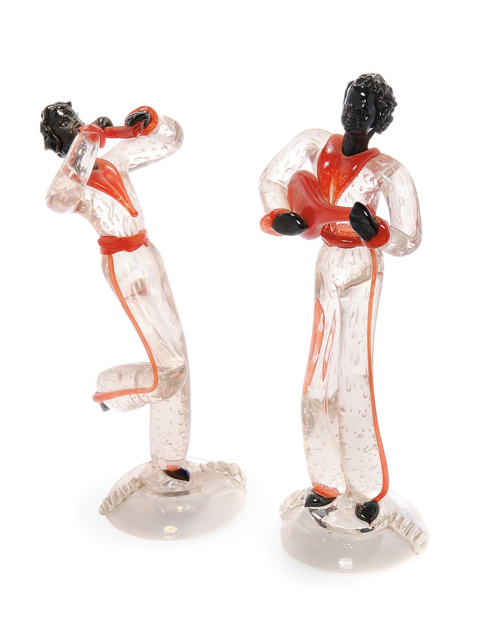 Blackamoor Minstrel figurák, 1938 körüli (üveg) alkotó: Italian School