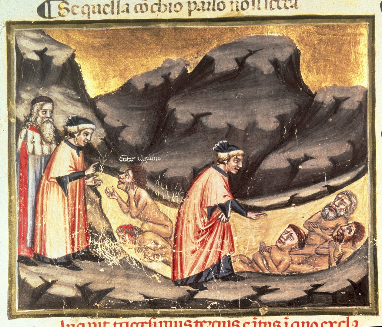 Dante és Vergilius XXXIII. éneke találkozik Ugolinóval az Árulók körében, az Isteni színjátékból (a pokol), 1313 körül alkotó: Italian School