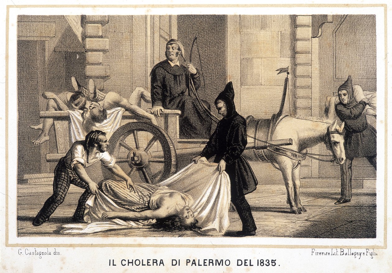 Halottakat szedő szekér az 1835-ös palermói kolerajárvány idején. alkotó: Italian School