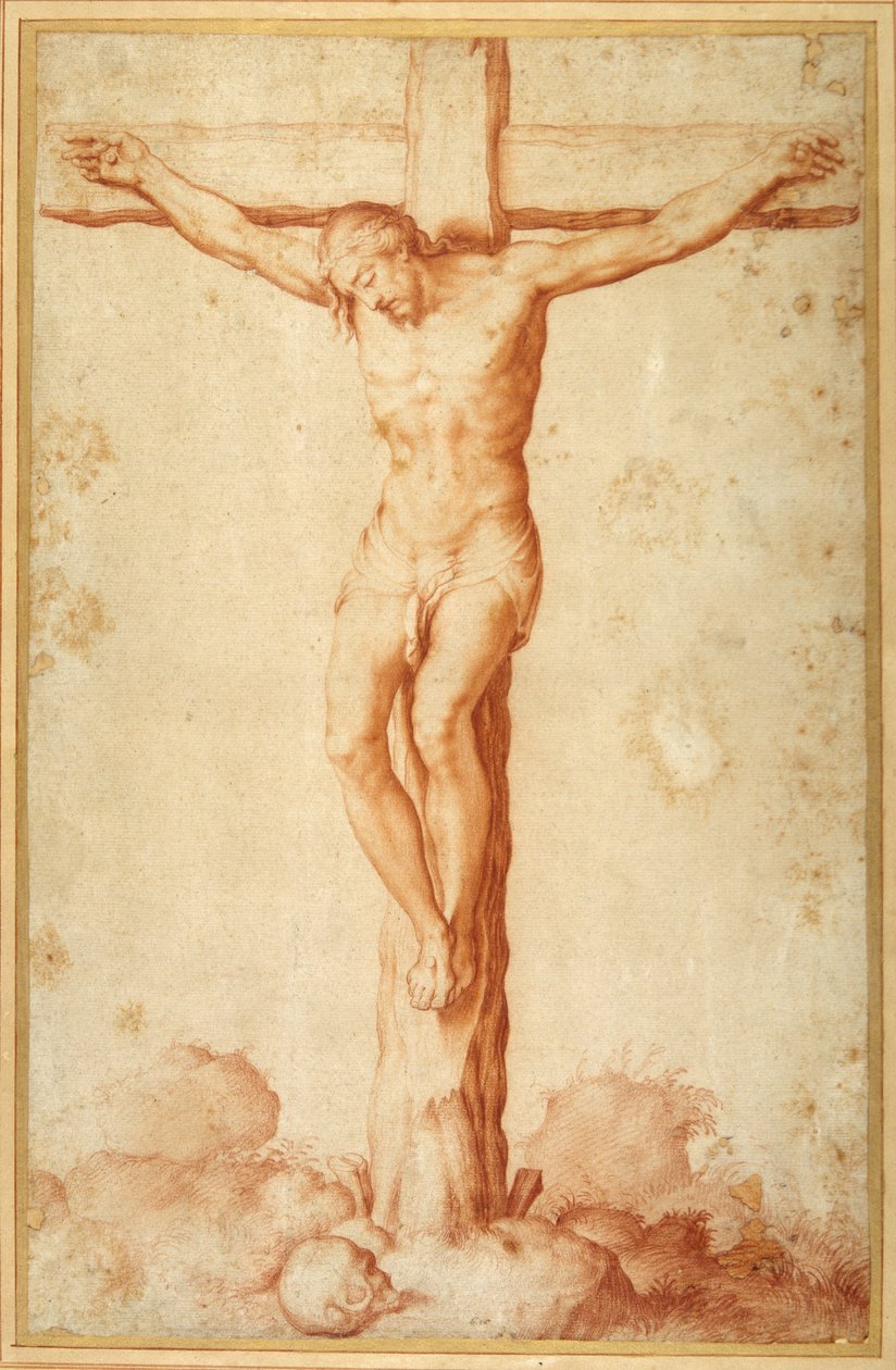 Megfeszített Krisztus a Golgotán (piros kréta papíron) alkotó: Italian School