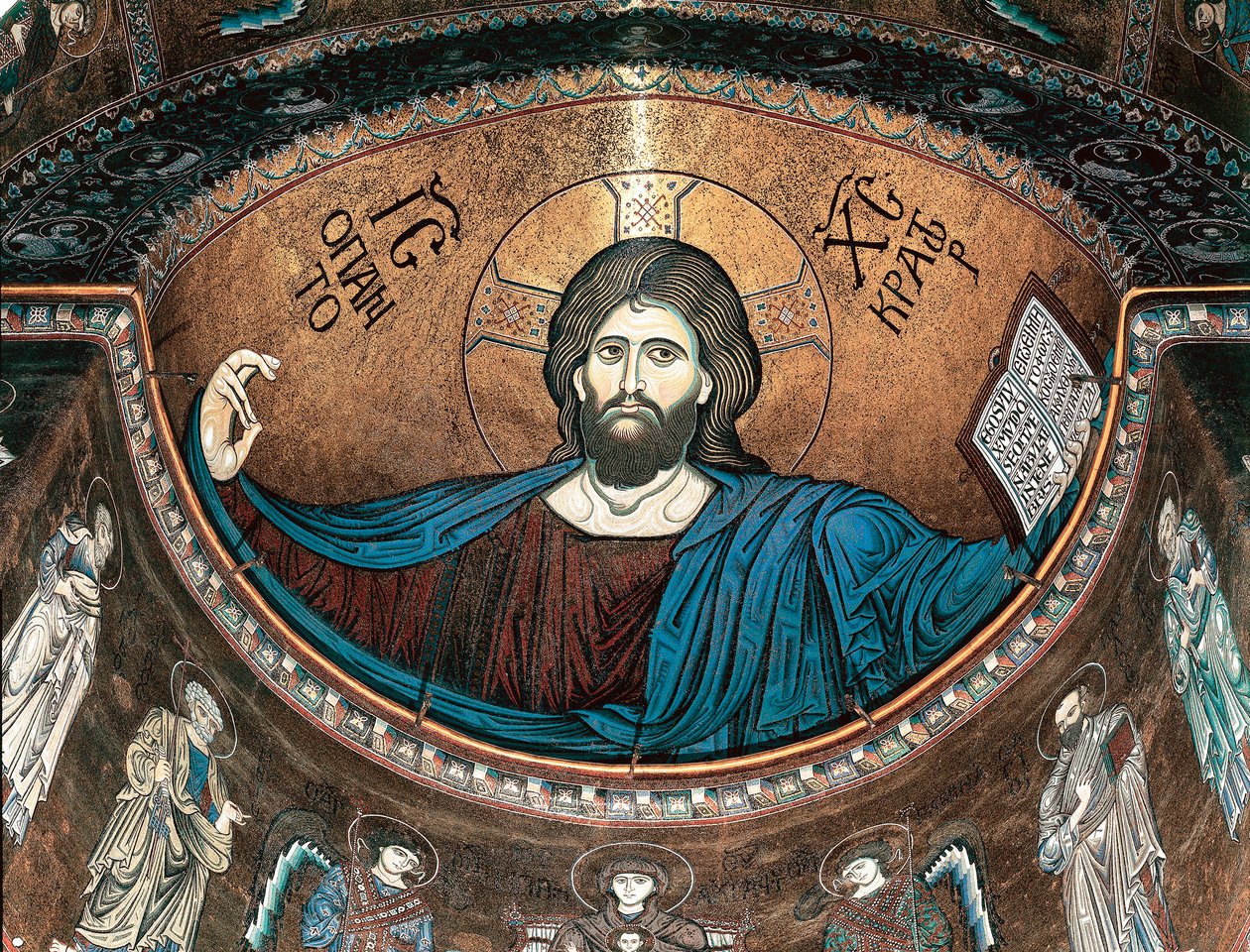 Krisztus pantokrátor vagy Krisztus a dicsőségben, Monreale katedrálisának apszisát díszíti, Szicília, Olaszország alkotó: Italian School