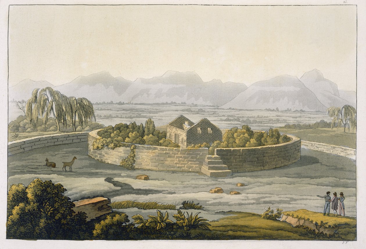 A perui Cannar kör alakú erődje a Le Costume Ancien et Moderne II. kötetből, 1. tábla, Jules Ferrario, kiadva az 1820-as és 30-as évek körül alkotó: Italian School