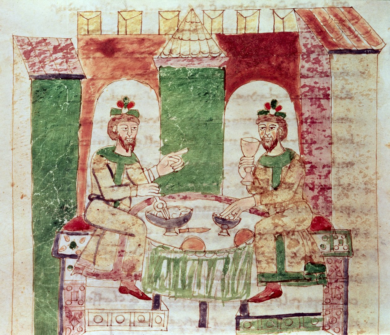 Codex 142 Livre 16 4. fejezet A gazdagok asztala, Rabanus Maurus (780-856 körül) a De Universóból, 1023 alkotó: Italian School