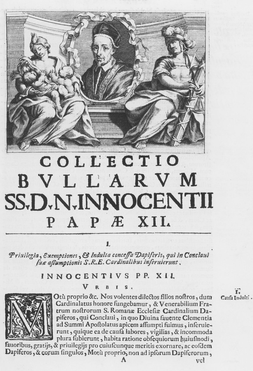 XII. Innocent pápa pápai bulláinak gyűjteménye (metszet) alkotó: Italian School