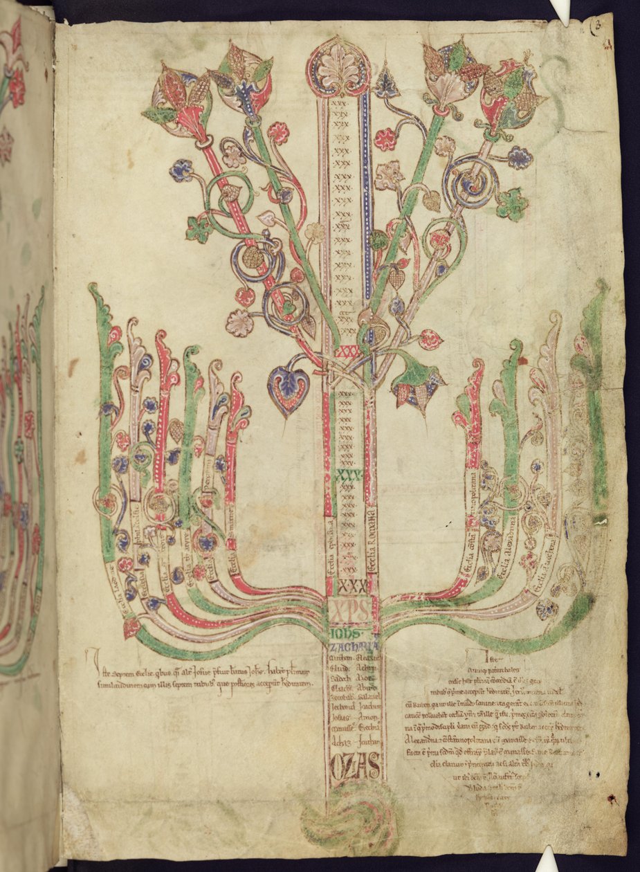 Corpus Christi Oxford MS 255A f.11r Fa, amely az Újszövetség bibliai alakjainak genealógiáját ábrázolja alkotó: Italian School