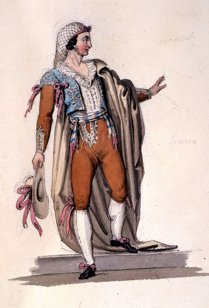 A „Figaro” jelmezterve Wolfgang Amadeus Mozart „Figaro házassága” című művéből, 1880 körül (színes litó) alkotó: Italian School