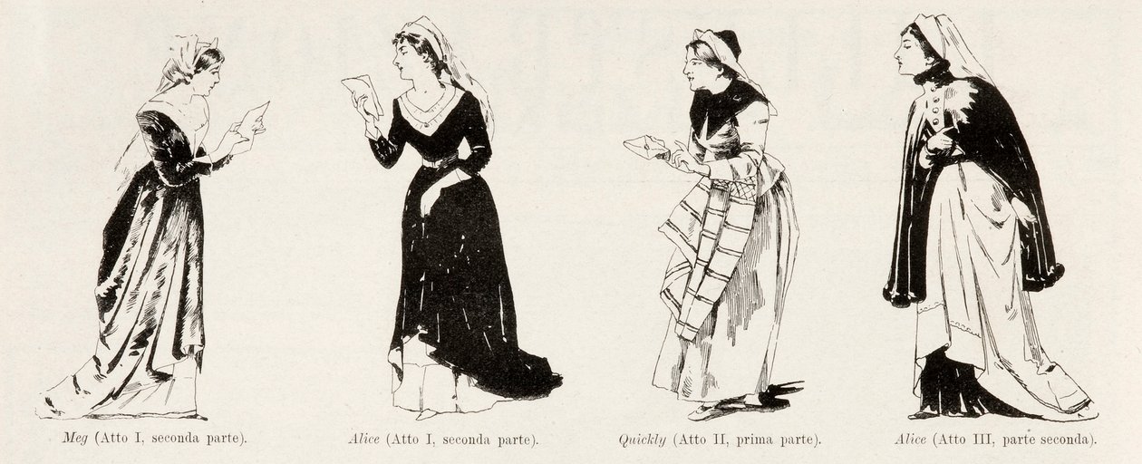 Jelmezek Verdi Falstaff című operájából, a LIllustrazione Italiana, XX, N. 8, 1893. február 19. alkotó: Italian School