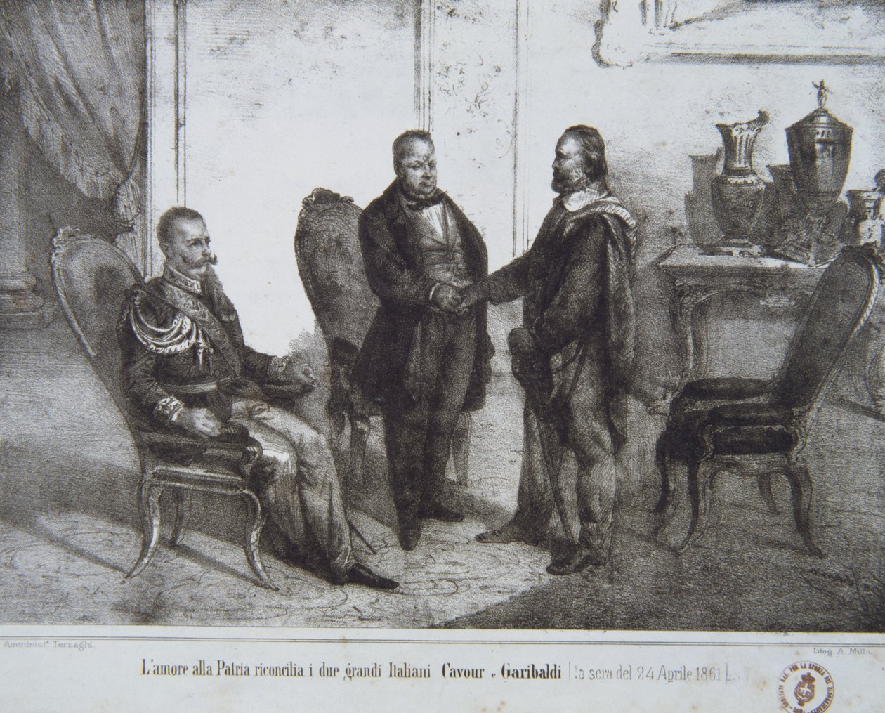 Zsinat Garibaldi és Cavour között 1861. április 24-én alkotó: Italian School