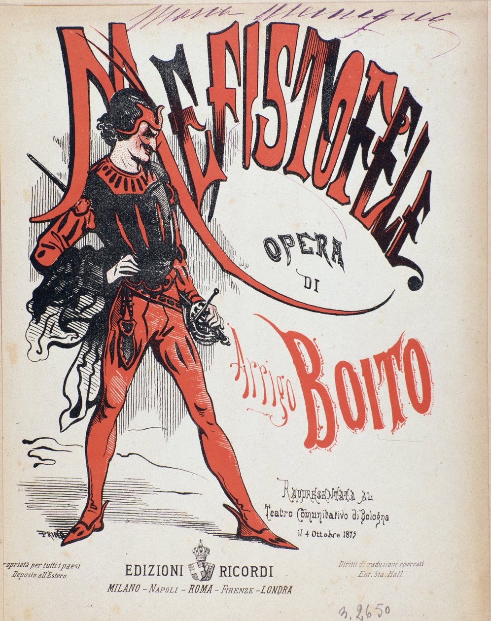 Arrigo (Enrico) Boito Mefistofele-operájának kottaborítója alkotó: Italian School