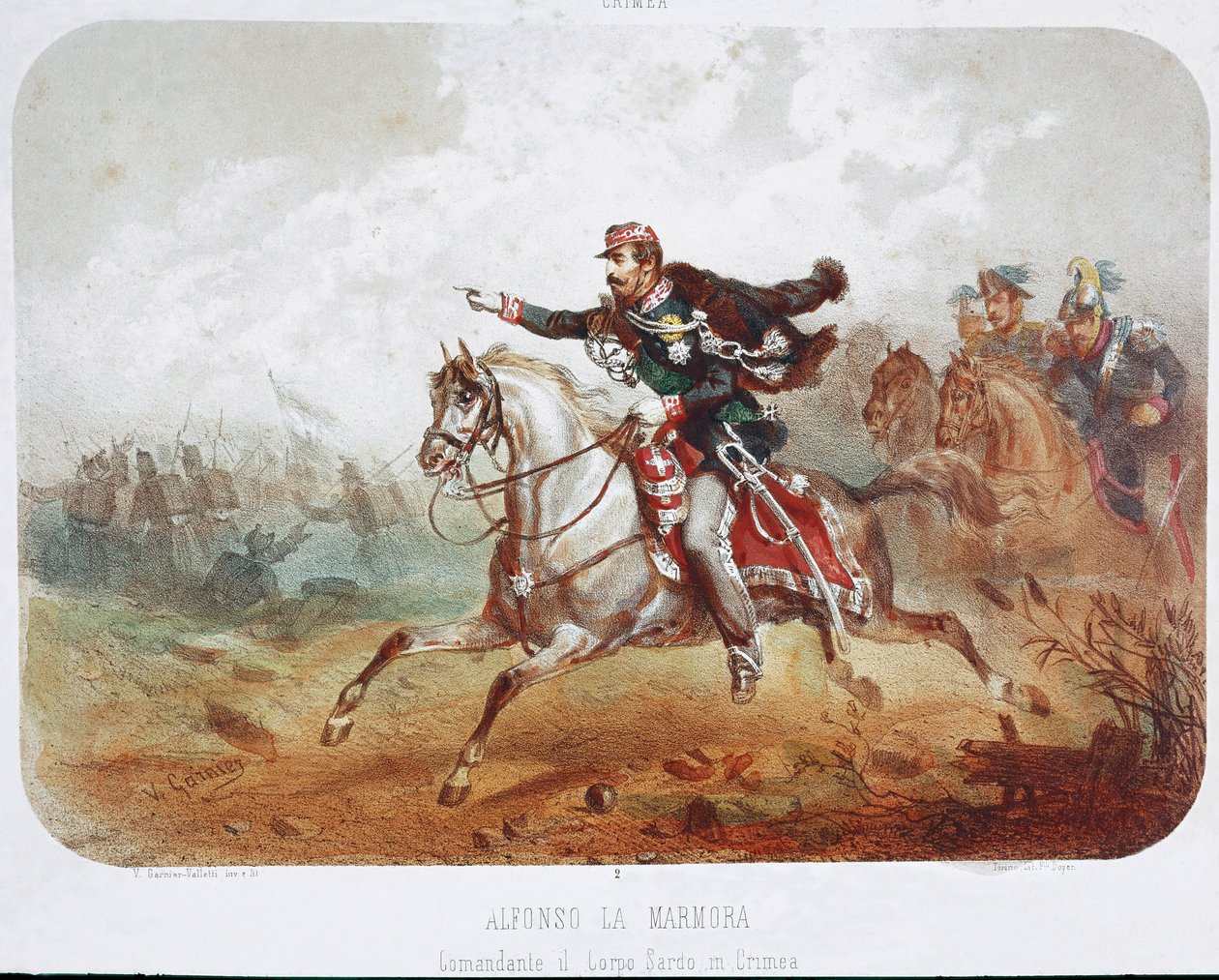 Krími háború: Alfonso Ferrero La Marmora (1804-1878) parancsnok vádja. Nyomtatás. 19. századi Magángyűjtemény alkotó: Italian School