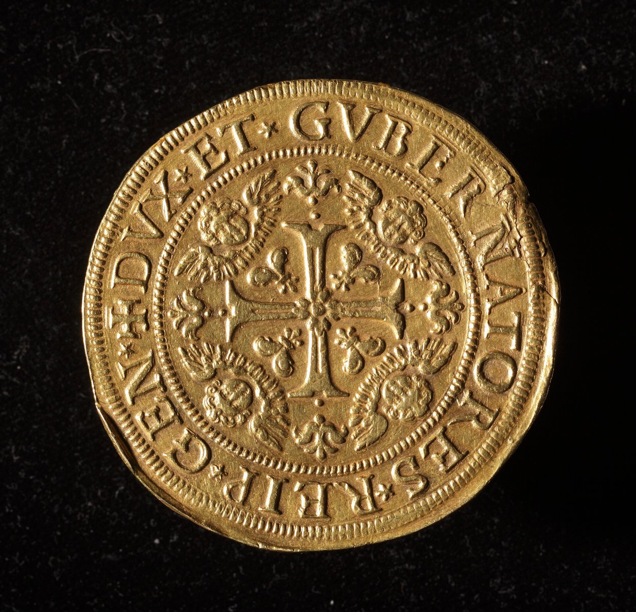 A Gének Köztársaság pénzneme: 12,5 arany dupla érme. Átm. 61 mm. 1656. Elöl. Strada Nuova génmúzeumai (6453. szám) alkotó: Italian School