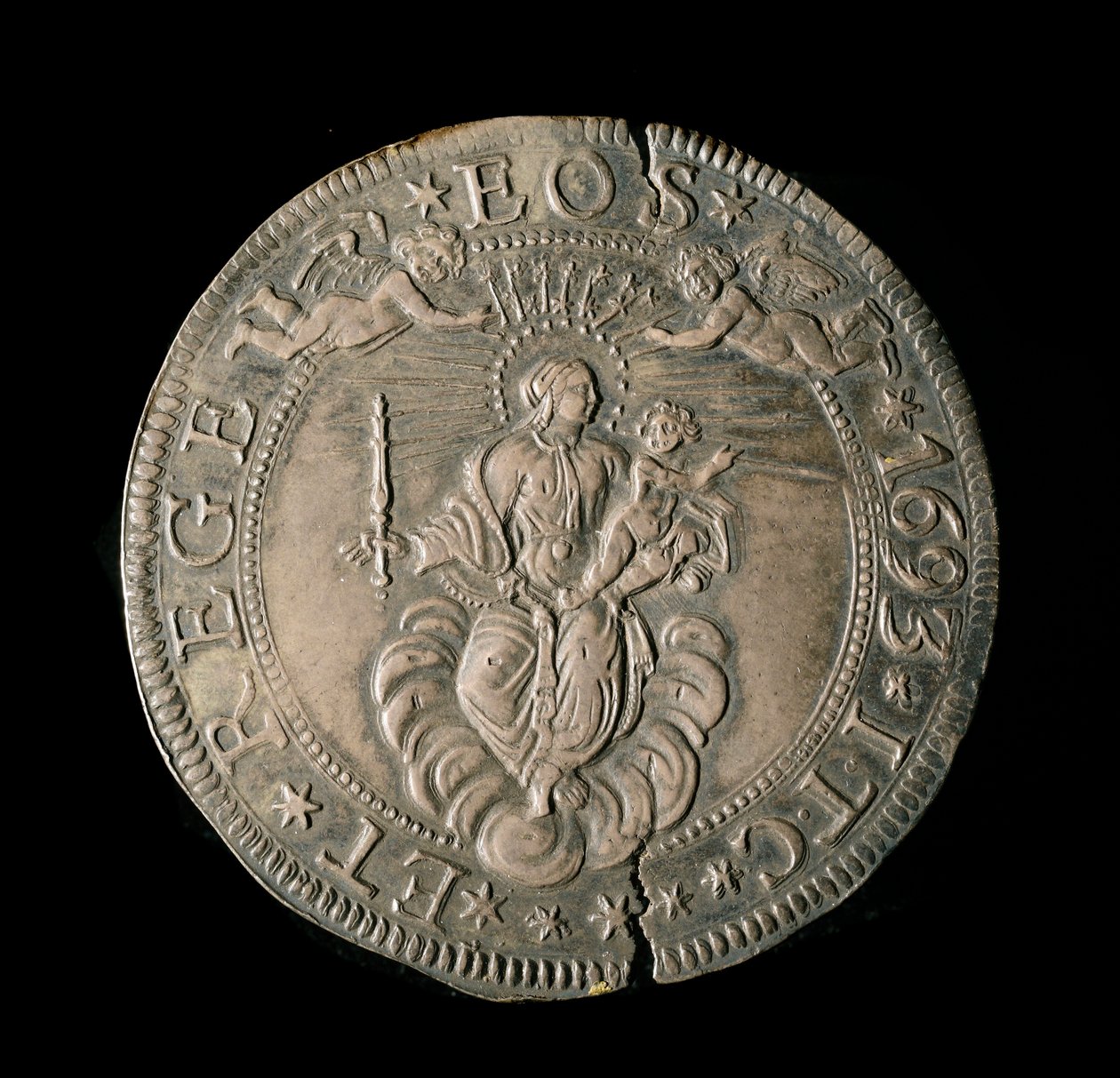 A Gének Köztársaság pénzneme: ECU széles ezüstben. Átm. 61 mm. 1693. vissza. Genes Musei di Strada Nuova (l., M7097) alkotó: Italian School