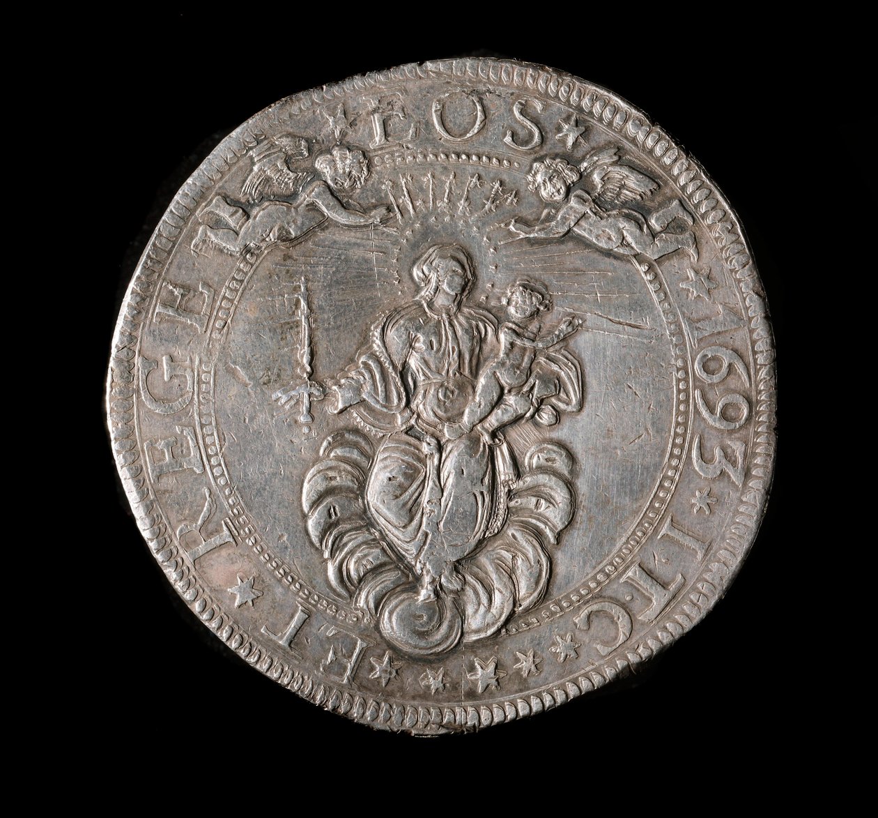 A Gének Köztársaság pénzneme: öt ekus ezüst érme. Átm. 61 mm. 1693. Vissza. Genes Musei di Strada Nuova alkotó: Italian School