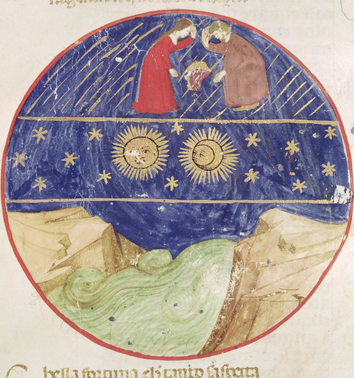 Dante és Beatrice az Ikrek jegyén, a bolygókon és a földön elmélkedik Dante Alighieri (1265-1321) Divina Commedia című művéből alkotó: Italian School