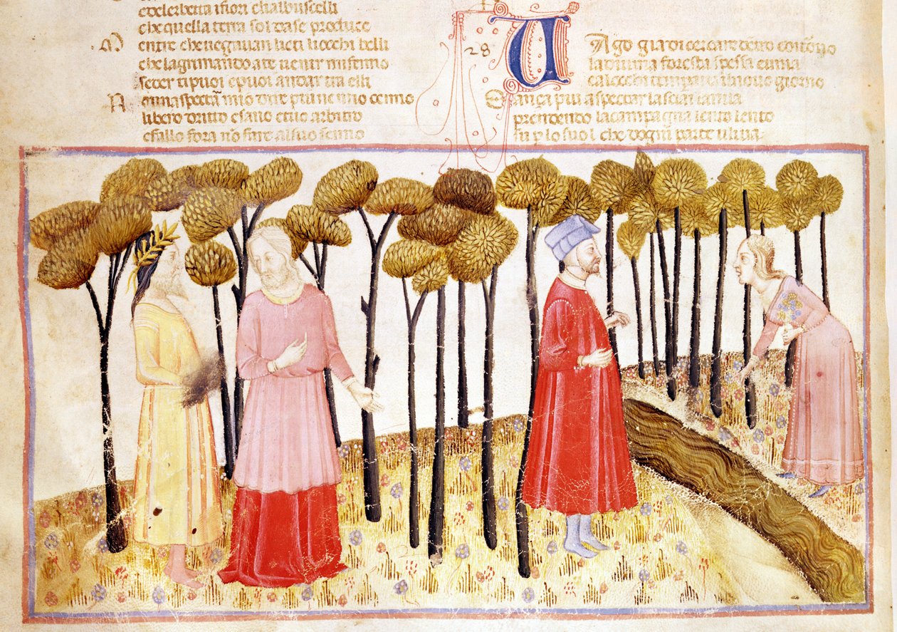 Dante és Vergilius (Kr. e. 70-19) a Purgatórium csúcsán, Dante Alighieri (1265-1321) Isteni színjátékából alkotó: Italian School